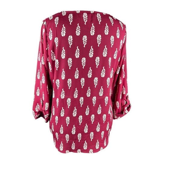 41 Hawthorn Womens Ellie Printed 3/4 Sleeve Blouse large Leaf Print burgundy - Picture 2 of 6